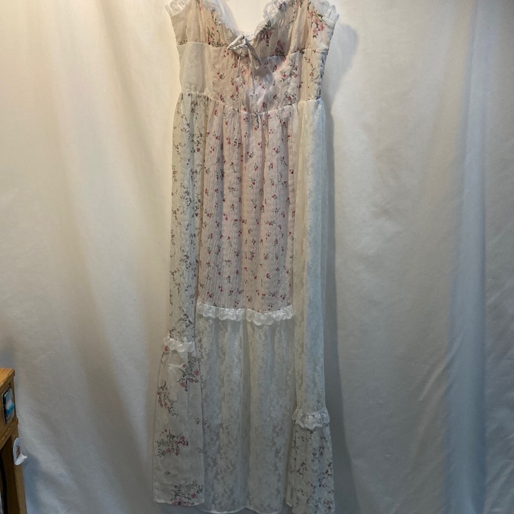 All in Favor Cream and Pink Lacey Sleeveless Scoop Neck Maxi Gown Laura Ingles